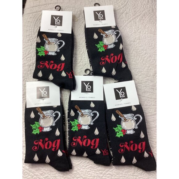 Lot of 7 Yo Sox Womens Festive Eggnog & Holly Socks Size 6-10 Cotton Blend*NWT - Picture 6 of 6